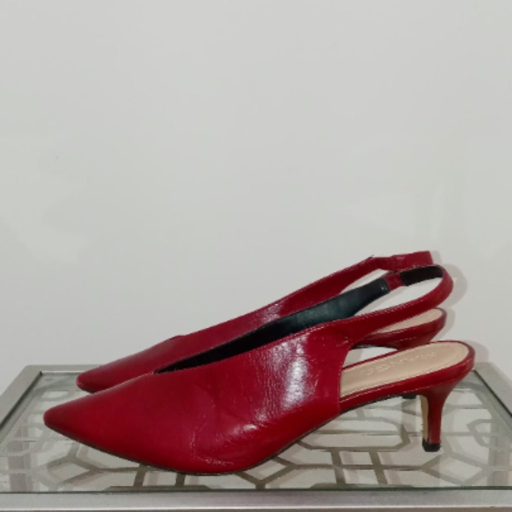 Brick Red Leather Kitten Heel Slingbacks, Size 38EU